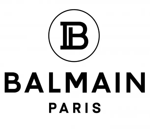 Logo Balmain Paris avec monogramme circulaire et texte BALMAIN PARIS en noir