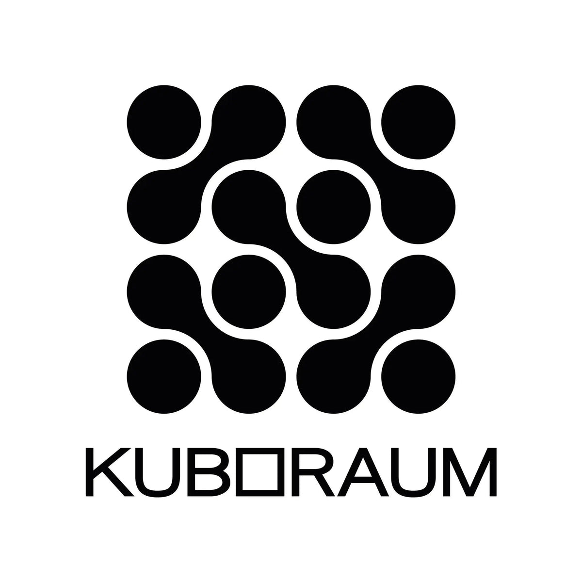 Motif géométrique de cercles noirs alignés, avec le nom Kuboraum en bas.