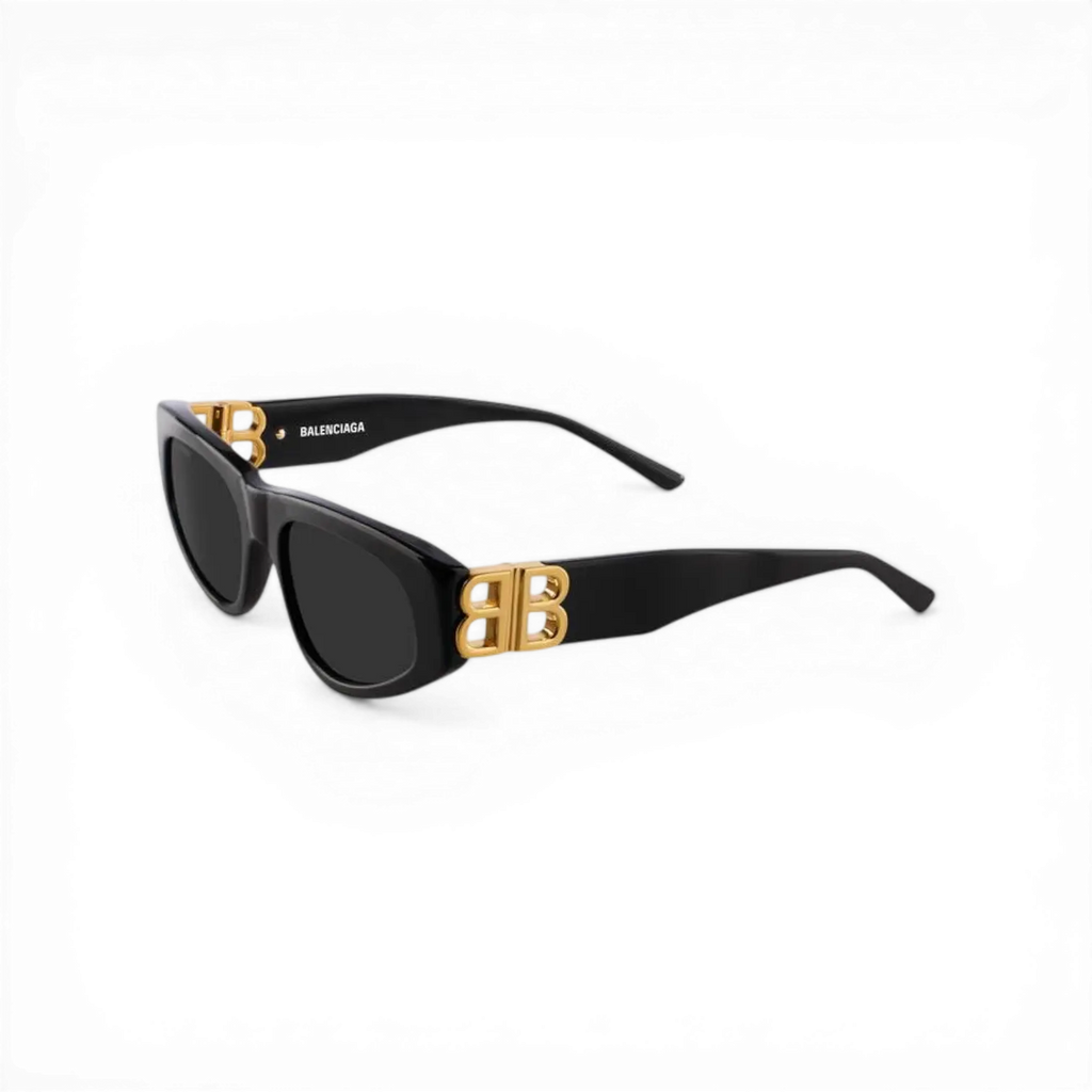 Lunettes de soleil Balenciaga Dynasty D-Frame en Eastman Acetate noir avec branches dorées et logo BB.