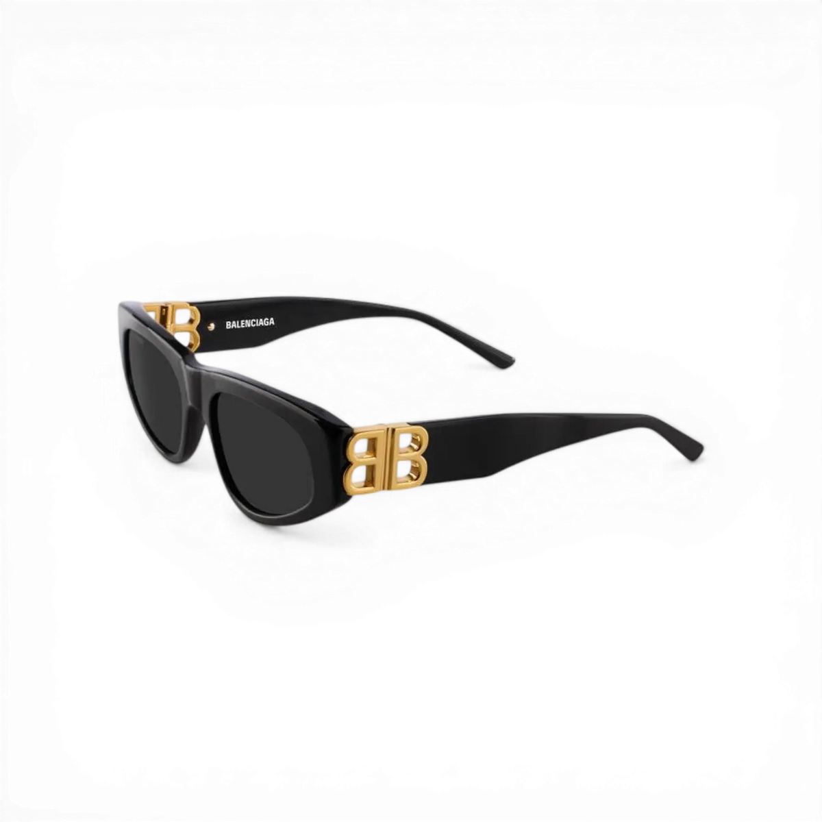 Lunettes de soleil Balenciaga Dynasty D-Frame en Eastman Acetate noir avec branches dorées et logo BB.
